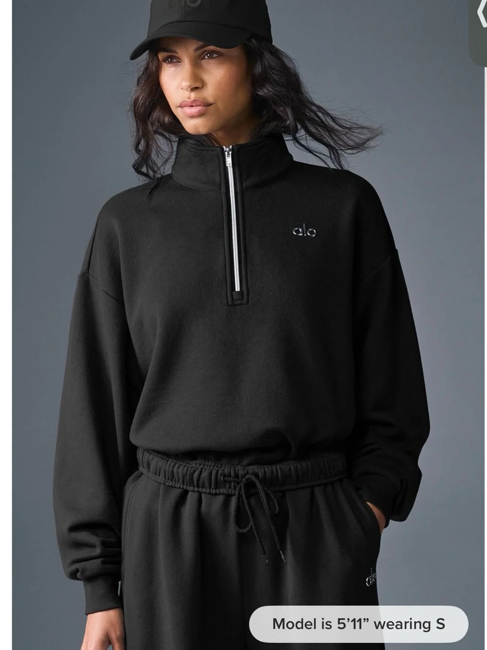 ALO Yoga Black Half-Zip Pullover with Silver Logo - Picture 2 of 2